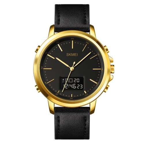 

SKMEI 1652 Dual Movement Sports Leather Alloy Male Watch, Color: Gold Shell Black Machine