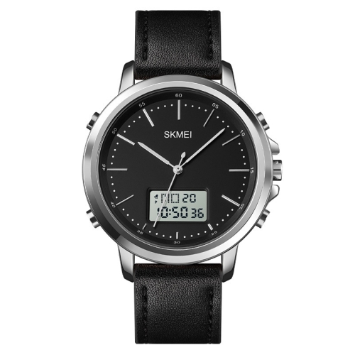 

SKMEI 1652 Dual Movement Sports Leather Alloy Male Watch, Color: Silver Shell White Machine