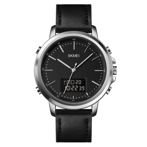 

SKMEI 1652 Dual Movement Sports Leather Alloy Male Watch, Color: Silver Shell Black Machine