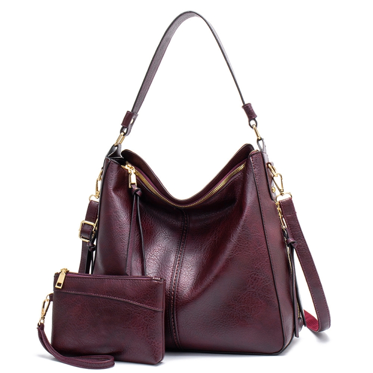 

7871 Large Capacity Adjustable Leather Tote Bag Multi-compartment Shoulder Bag, Color: 2-In-1 Purple Red