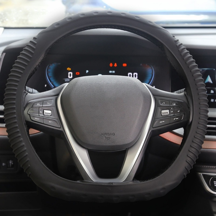 

Silicone Non-slip Wear-resistant Concave Point Car Steering Wheel Cover, Size: 34-38cm(Black)