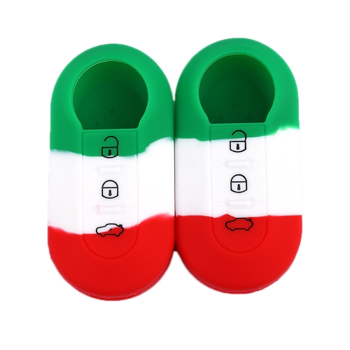 

For Fiat 500 2pcs Car Key Remote Silicone Case(Green+White+Red)