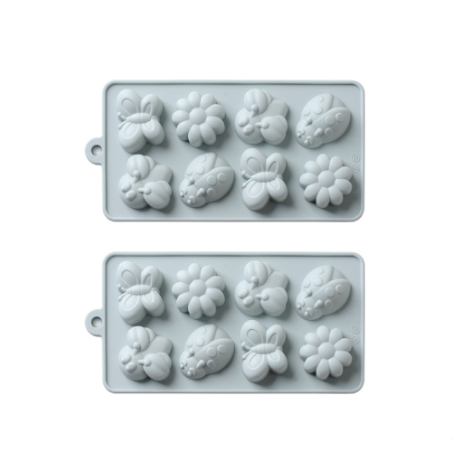 

2pcs 8 In 1 Small Worm Flower Silicone Cake Mold Handmade Soap Chocolate Ice Grid DIY Mold(Blue)