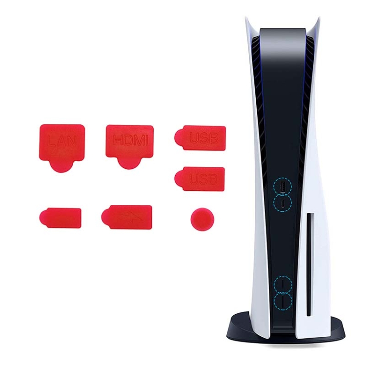 

For PS5 2sets 7pcs/Set Dust Plug Silicone Dust Protector Anti-Dust Cover(Red)