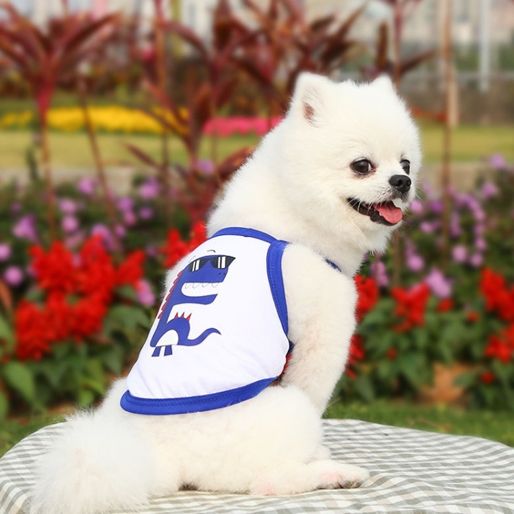 

2pcs Suspenders Vests Mesh Breathable Pet Clothes, Size: XS(Dark Blue Dinosaur)