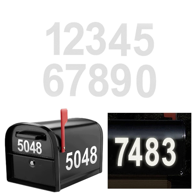 

5pcs Night Reflective Mailbox Digital Number Waterproof Sticker, Size: 3 inches(White)