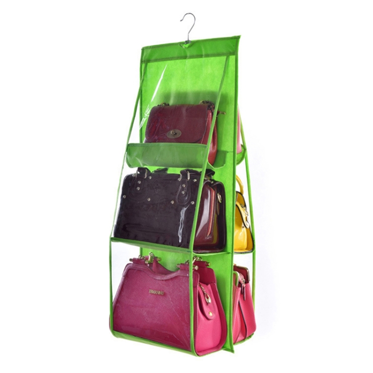 

B05005 2pcs Double Sided 6 Pocket Hanging Bag Non-woven Fabric Hanging Handbag Organizer(Green)