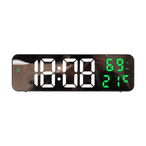 

671 Mirror Screen Digital LED Alarm Clock USB Plug-in/Battery Dual-use With Temperature/Humidity Display(Black Shell White Green)