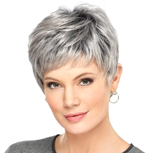 

Wig-335 Mixed Silver Gray Ladies Short Straight Hair Wig High Temperature Silk Chemical Fiber Headgear