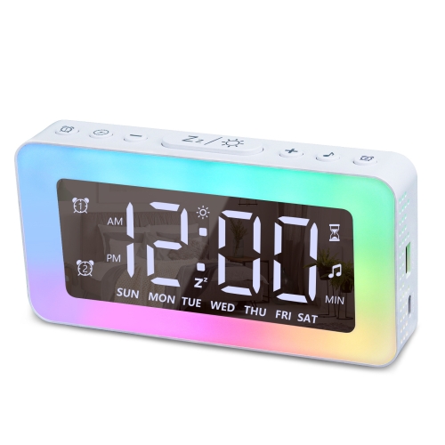 

Color Changing LED Light Mirror Alarm Clock Built-in 8 Natural Music(White)