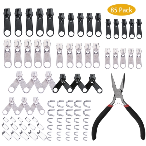 

85pcs Toothless Sharp Nose Pliers Zinc Alloy Painted Nylon Zipper Puller Set For Clothing Tent Install