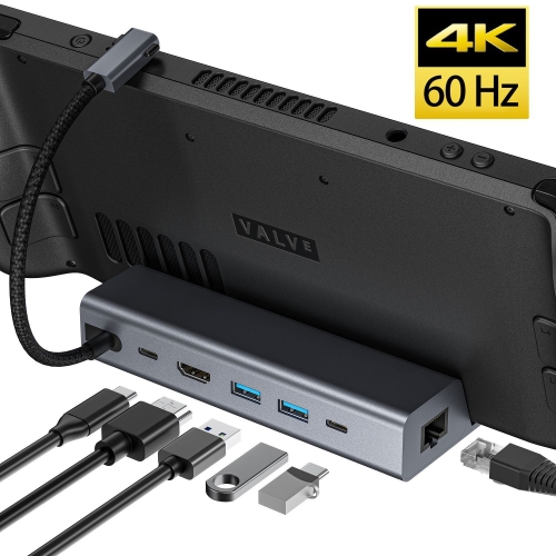 

For Steam Deck HDMI+RJ45+2 USB 3.0 +USB-C/Type-C 3.0+USB-C PD 100W 6-In-1 Base Docking Station Bracket