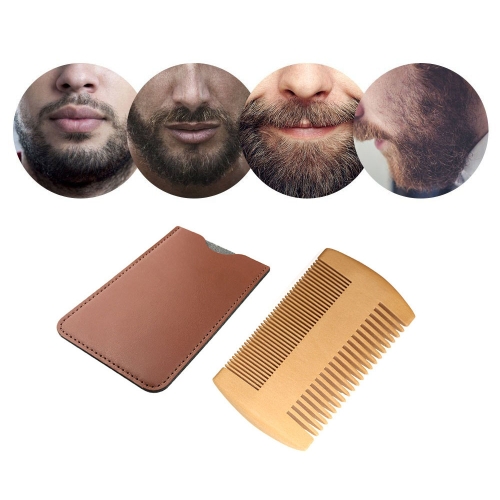 

TW-BC90 Beard Wooden Comb Beard Shape Double-Sided Comb With PU Leather Case
