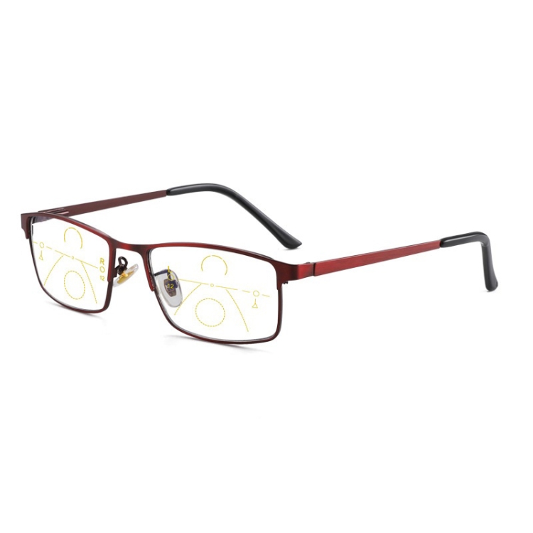 

Progressive Multifocal Presbyopic Glasses Anti-blue Light Mobile Phone Glasses, Degree: +100(Wine Red)