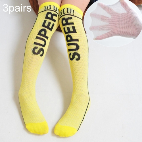 

3pairs Spring And Autumn Student Children Skin-Friendly Alphabet SUP Mesh Long Cotton Socks About 35cm(Yellow)