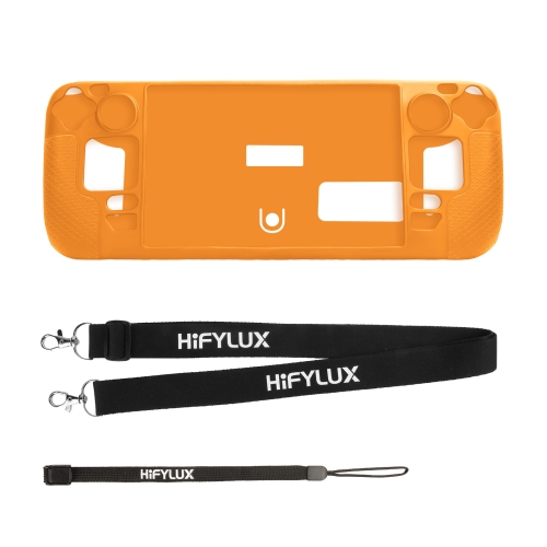 

For Steam Deck Hifylux ST-PF14 Game Console Silicone Case Anti-scratch Non-slip Handheld Case Lanyard(Orange)
