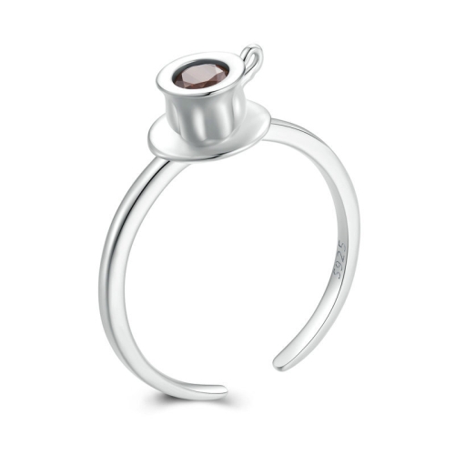 

SCR906 S925 Sterling Silver Zircon Coffee Mug Open Ring