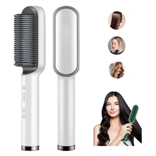 

2 In 1 Hair Straightener Brush And Curler Negative Ion Hair Straightener Styling Comb(White)