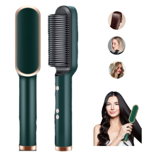 

2 In 1 Hair Straightener Brush And Curler Negative Ion Hair Straightener Styling Comb(Green)