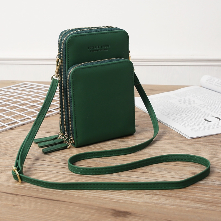 

Women Bag Three-Layer Zipper Bag Mirror Touch Screen Large Capacity Crossbody Bag(Dark Green)