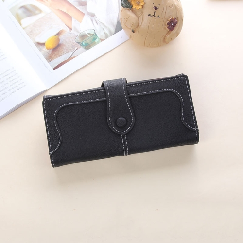 

Women Long Wallet Vintage Frosted Splicing Leather Wallet(Black)