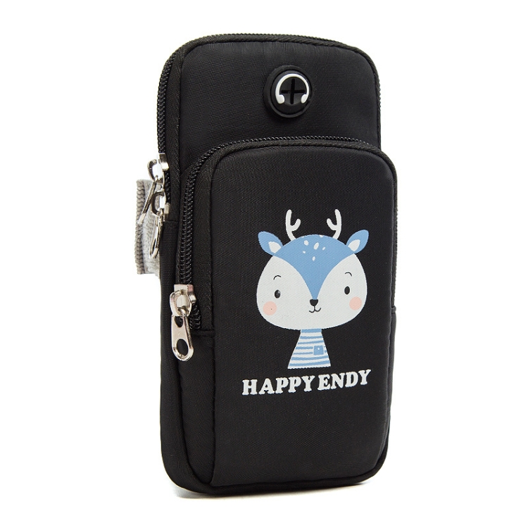 

Small Running Mobile Phone Arm Bag Cartoon Mobile Phone Bag(Black Deer)