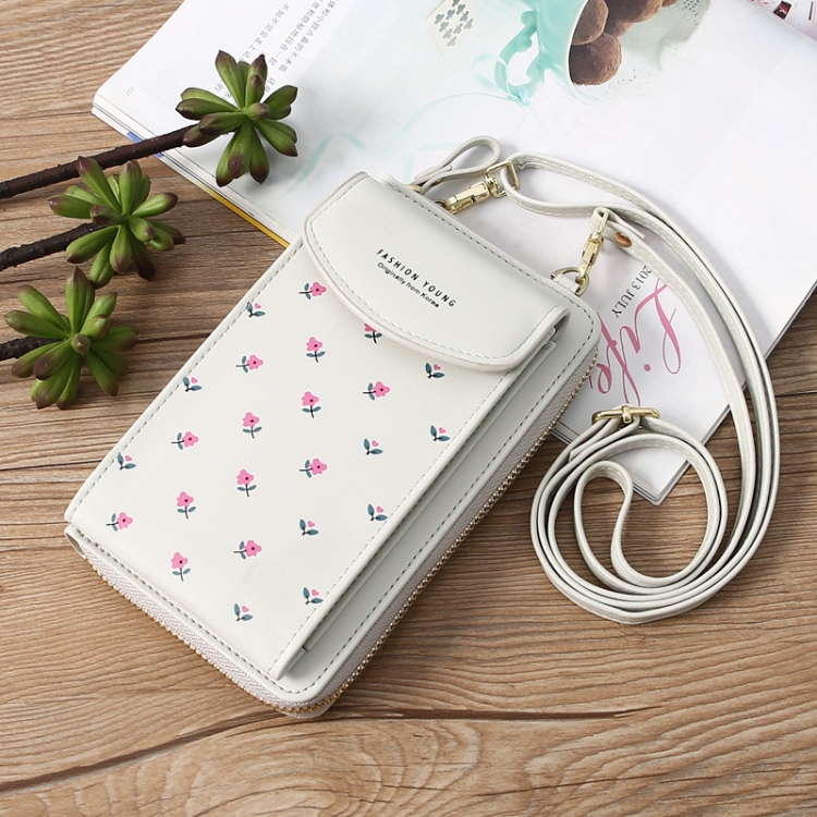 

Printed Phone Bag Floral Woman Multifunctional Crossbody Bag Multi Card Shoulder Bag(Light Grey)
