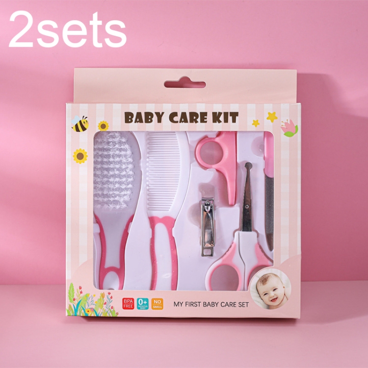 

2sets JR-6001 6 in 1 Baby Care Cleaning Kit Nail Scissors Combination Set, Color: Two-color Pink