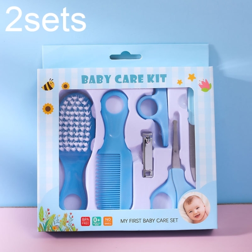 

2sets JR-6001 6 in 1 Baby Care Cleaning Kit Nail Scissors Combination Set, Color: Blue