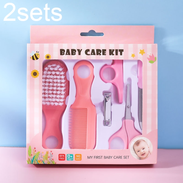 

2sets JR-6001 6 in 1 Baby Care Cleaning Kit Nail Scissors Combination Set, Color: Pink