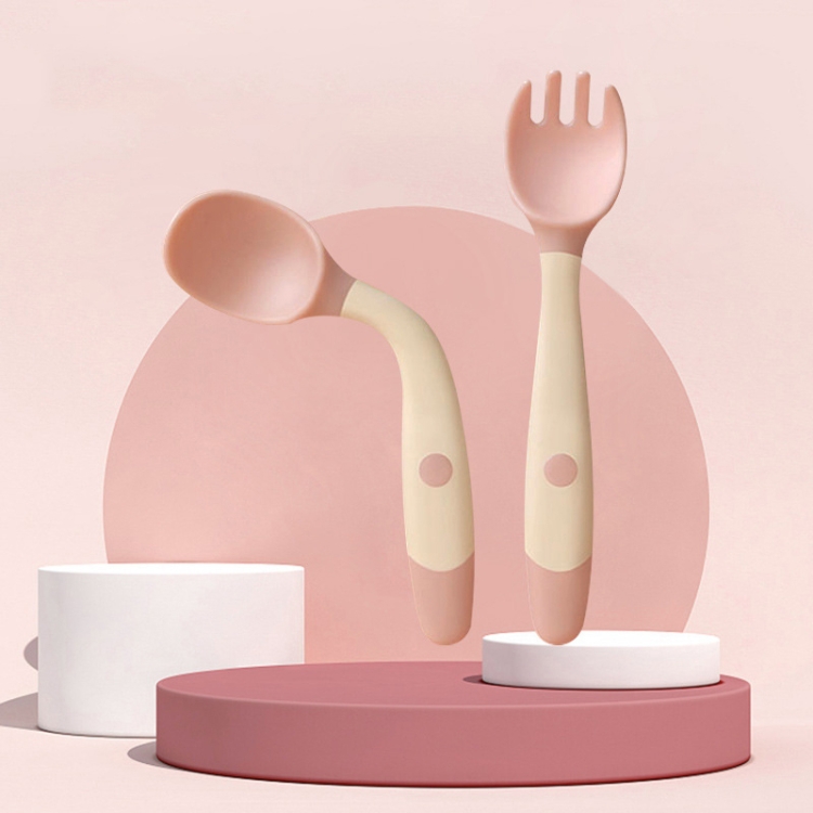 

4sets Children Eating Training Tableware Baby Bendable Silicone Soft Spoon, Color: Pink