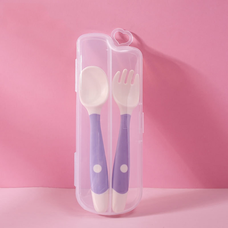 

4sets Children Eating Training Tableware Baby Bendable Silicone Soft Spoon, Color: Boxed Purple