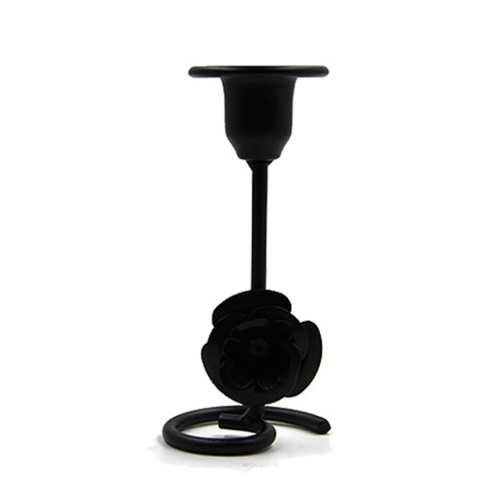 

DH2304-01 2pcs Rose Carved Metal Candle Holder Bar Decoration Candlelight Dinner Candlesticks, Size: Short Black