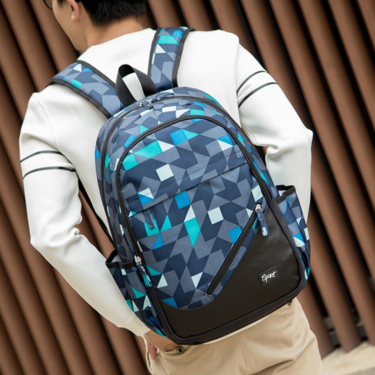 

Student Schoolbag Backpack Casual Computer Travel Bag(Grid Blue)