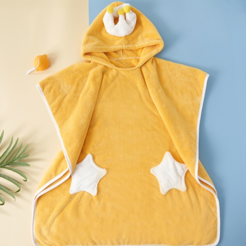 

70x140cm Kids Bath Towel Thickened High Density Coral Fleece Hooded Cloak Water Absorbent Cape(Yellow)