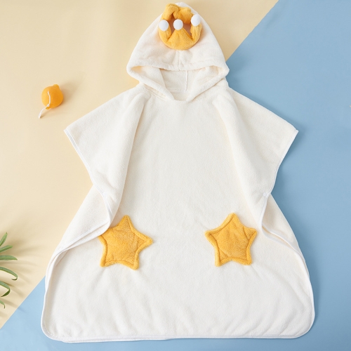 

60x120cm Kids Bath Towel Thickened High Density Coral Fleece Hooded Cloak Water Absorbent Cape(White)