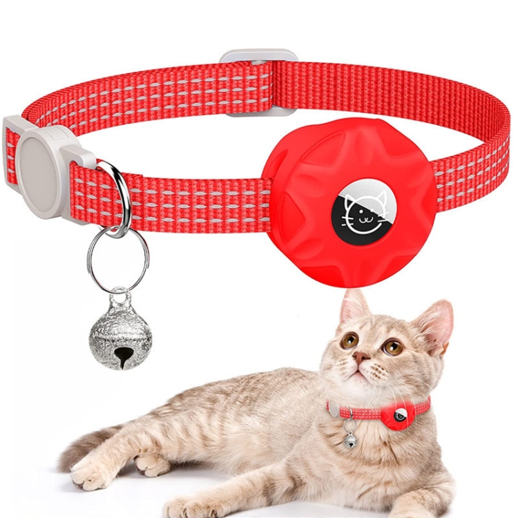 

For AirTag Tracker Silicone Case Reflective Pet Cat Collar With Bell(Red)