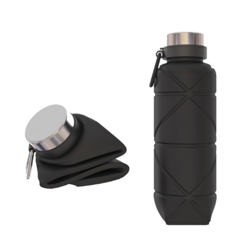 

700ml Outdoor Silicone Folding Water Cup Telescopic Water Bottle Travel Drinking Cup With Carabiner(Black)