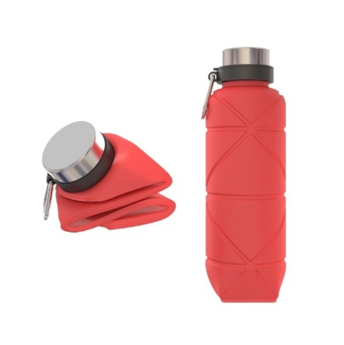 

700ml Outdoor Silicone Folding Water Cup Telescopic Water Bottle Travel Drinking Cup With Carabiner(Red)