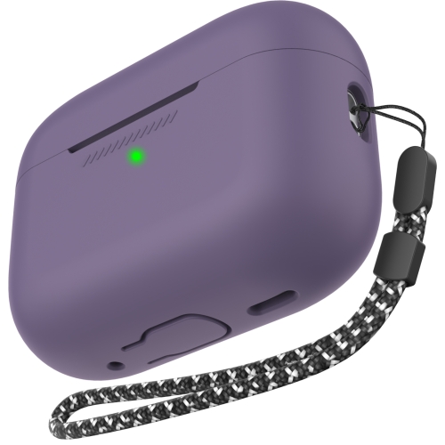 

For AirPods Pro 2 AhaStyle PT187 Silicone One-Piece Protective Case With Lanyard Case(Dark Purple)