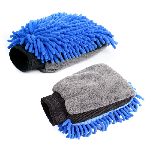

2pcs Car Chenille Coral Fleece Car Wash Double Sided Thick Gloves(Blue)