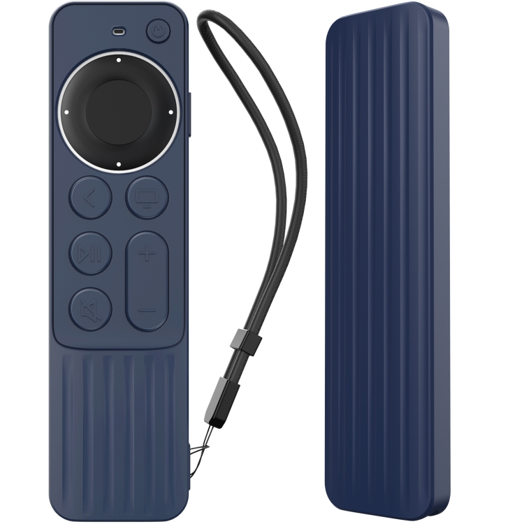 

For Apple TV Siri Remote 2/3 AhaStyle PT166 Remote Controller Silicone Protective Case Striped Non-Slip Anti-Drop Cover(Midnight Blue)