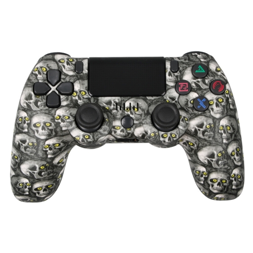 

For PS4 Wireless Bluetooth Game Controller With Light Strip Dual Vibration Game Handle(Green Eye Skull)