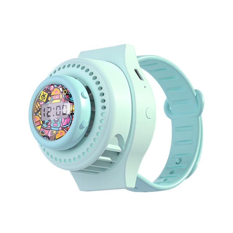 

3212 Time Display Cartoon Watch Fan USB Charging Mini Kids Fan(Green)