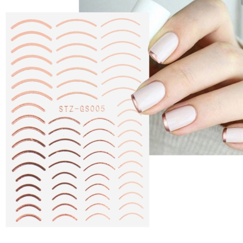 

10pcs Gold Silver Manicure Stickers Imitation Metal Line Adhesive Nail Stickers(Stz-GS005 Rose Gold)