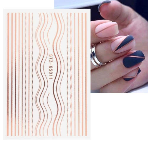 

10pcs Gold Silver Manicure Stickers Imitation Metal Line Adhesive Nail Stickers(Stz-GS011 Rose Gold)