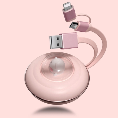 ICARER FAMILY 1m 2 In 1 USB to 8 Pin / Micro USB Cartoon Retractable 2.4A Phone Fast Charging Cable(Pink)