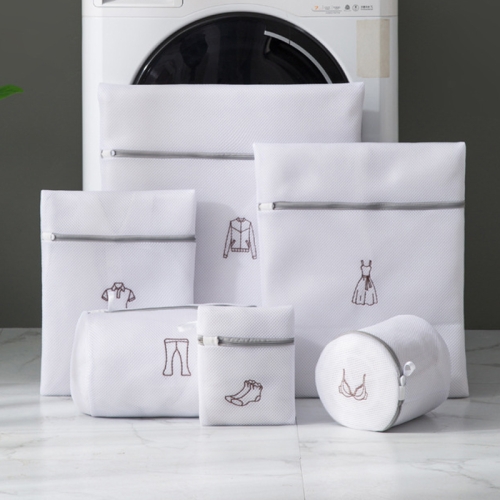6pcs,White,Laundry Bag Mesh Bag To Wash Clothes Household