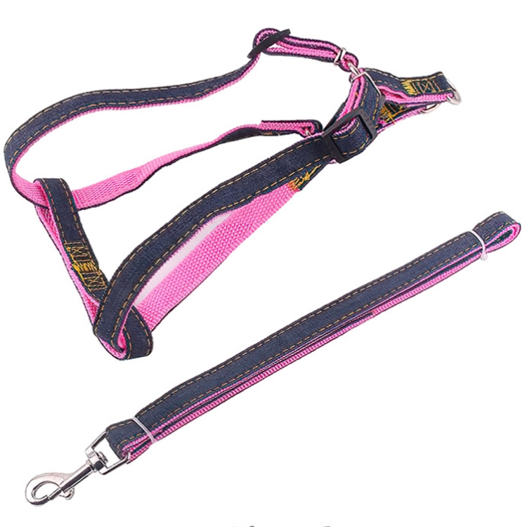 

BG-Q1025 Leash+Chest Strap Thickened Strong Denim Pet Dog Leash Set, Size: XL(Pink)