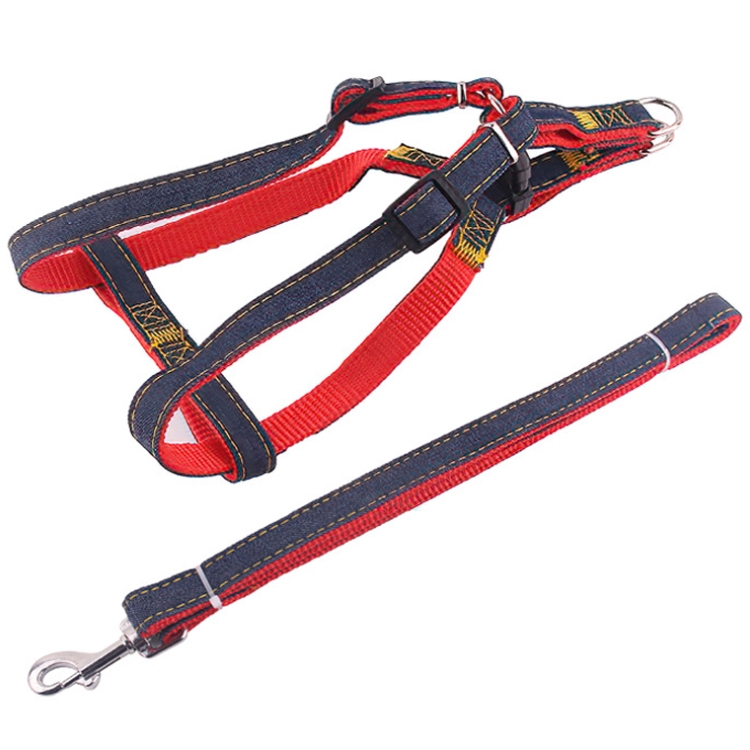 

BG-Q1025 Leash+Chest Strap Thickened Strong Denim Pet Dog Leash Set, Size: XL(Red)